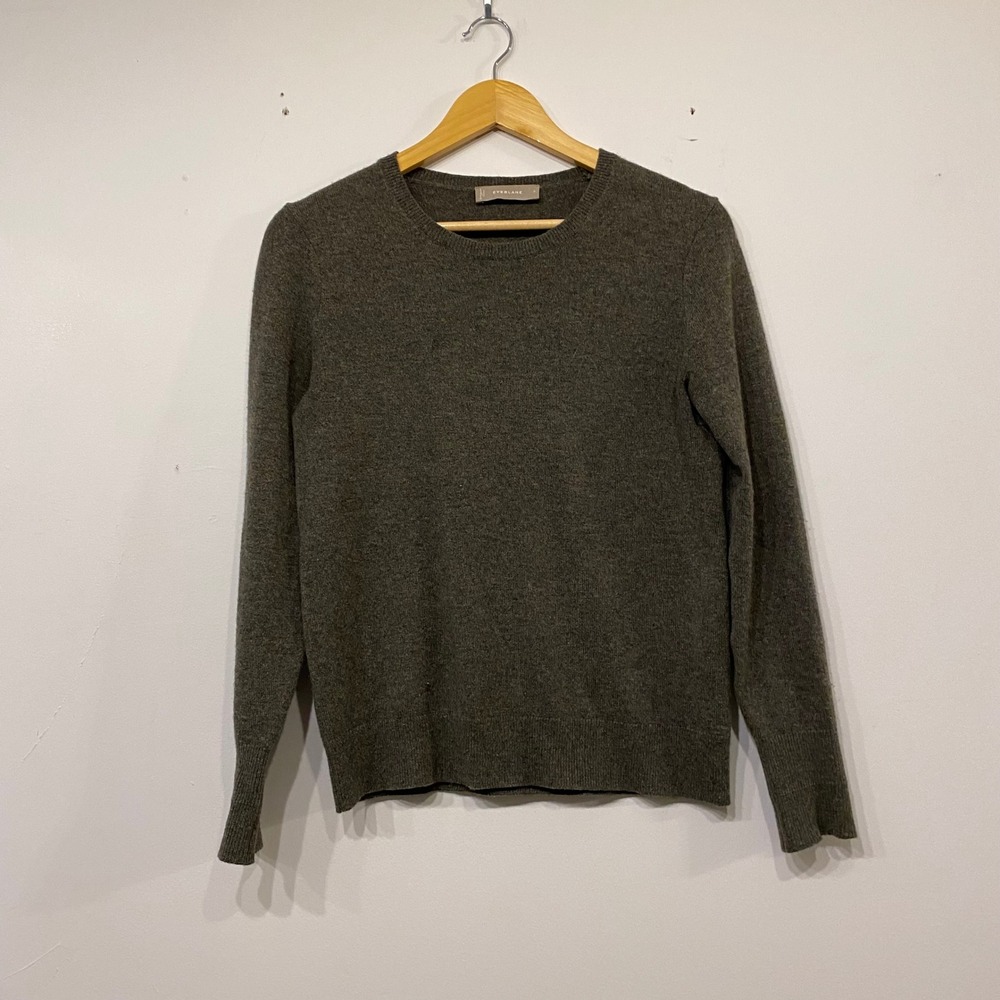 Everlane Cashmere Crewneck Sweater Olive Green Heather Size Small Classic Knit
